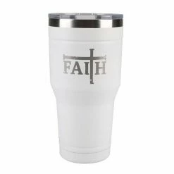 Lincoln Outfitters "Faith" 30 oz. Religious Tumbler, White - 89-646-0204 - Tumblers