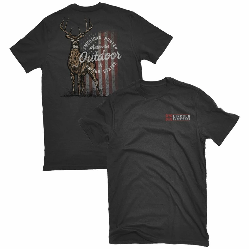 Lincoln Outfitters Men's Short Sleeve Whitetail Americana T-Shirt Washed Black - LO-144 - T-Shirts 1 Lincoln Outfitters Men's Short Sleeve Whitetail Americana T-Shirt Washed Black - LO-144 - T-Shirts