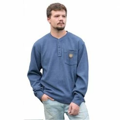 Lincoln Outfitters Men's Bedford Henley Long Sleeve Shirt Navy Heather - NVYHTR-E0379 - Long Sleeve Shirts
